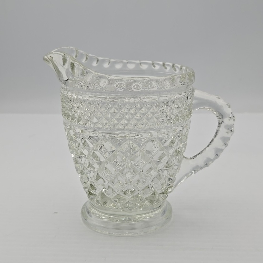 Vintage Anchor Hocking Wexford Glass Creamer Crystal Clear Diamond Cut Pattern